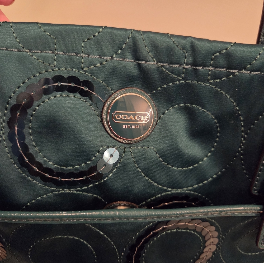 Coach Teal Signature "C" Tote With Sequins - Picture 8 of 9